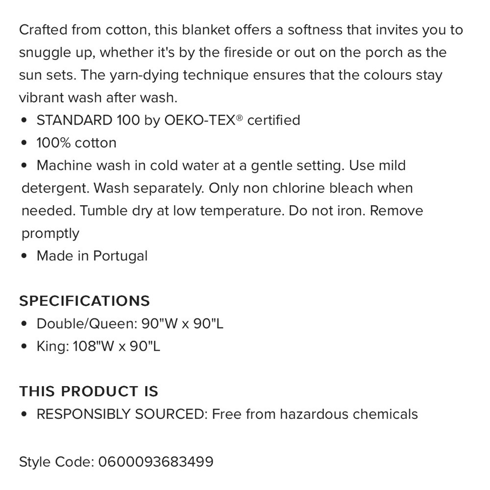 Hudson's Bay 100% Cotton Queen/Double Blanket - Orange, Navy and Cream Tartan - Picture 6 of 6